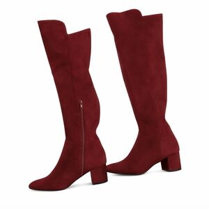 Rouge Burgundy Faux Suede Knee-High Boots Stretch Back 2.5” Block Heel Size 10